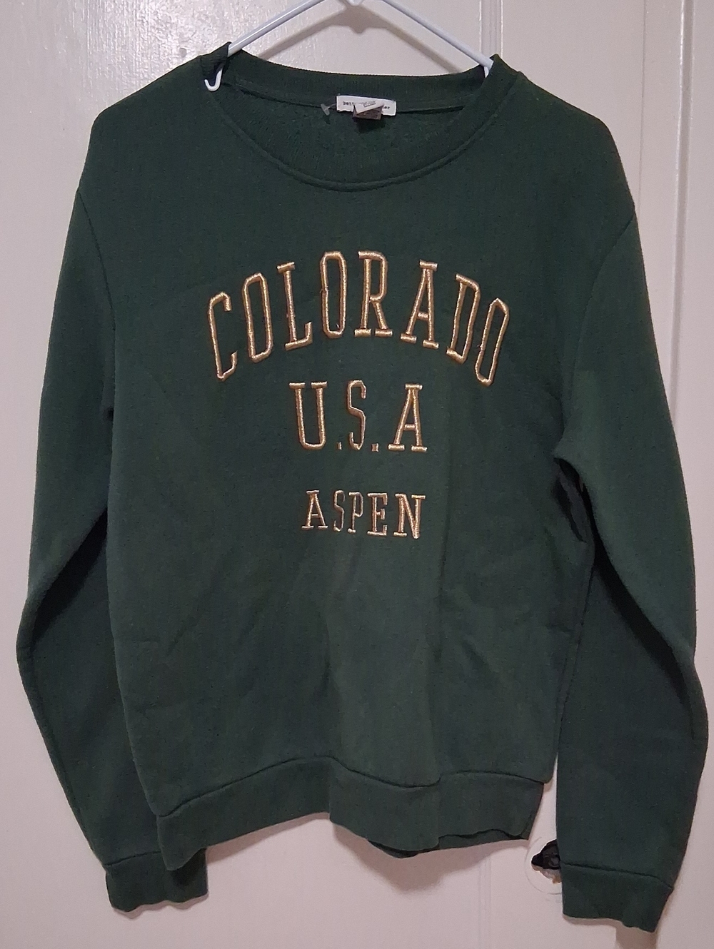Crewneck Pullover Sweater in Dark Green with Colorado Aspen Embroidery